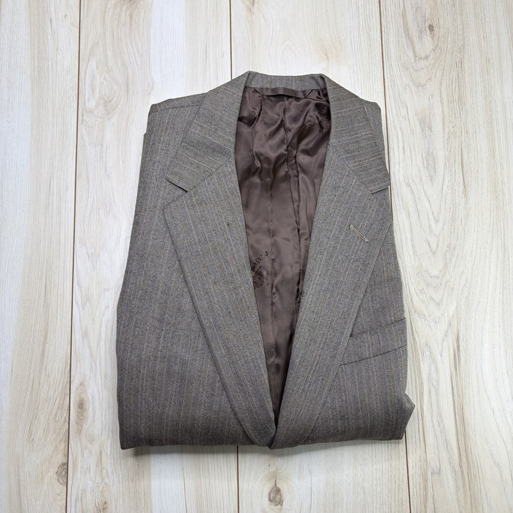 Oxxford Clothes Super 120s Cashmere Wool Herringbone Jacket Brown 44R Blazer